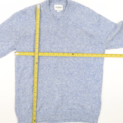 Pull & Bear Men’s Blue V-Neck Wool Blend Knit Jumper Size S