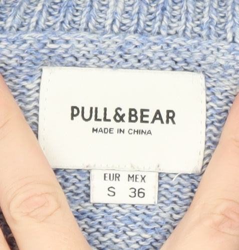 Pull & Bear Men’s Blue V-Neck Wool Blend Knit Jumper Size S