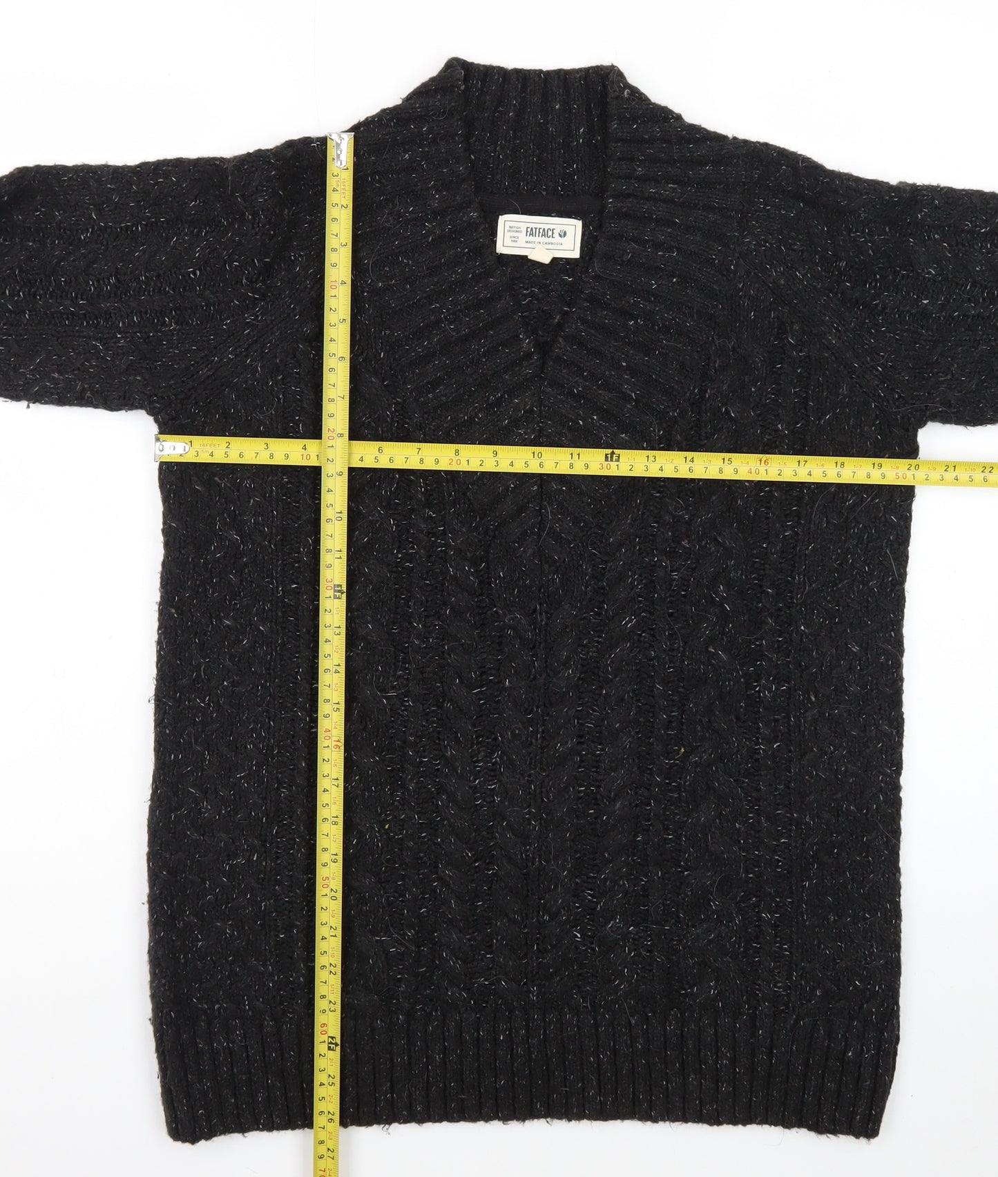 FatFace Unisex Black Cable Knit Cardigan M
