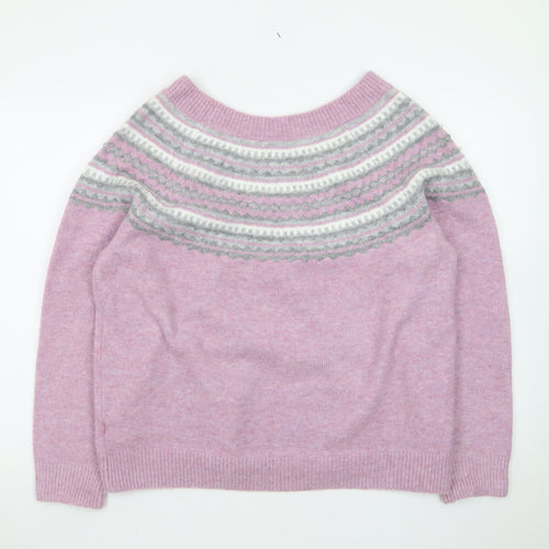 Roman Womens Pink Fair Isle Beaded Crew Neck Jumper Size 20