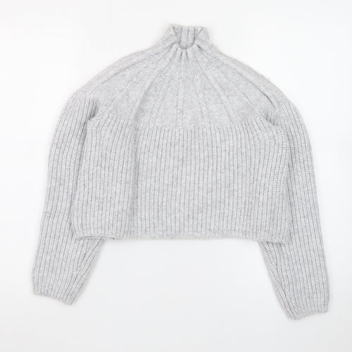 Fashion Union Women's Grey High Neck Chunky Knit Jumper Size 10