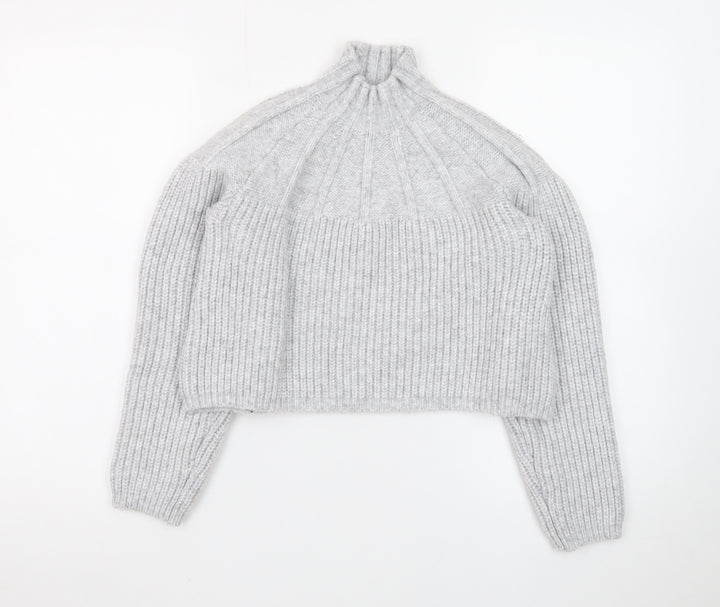 Fashion Union Women's Grey High Neck Chunky Knit Jumper Size 10