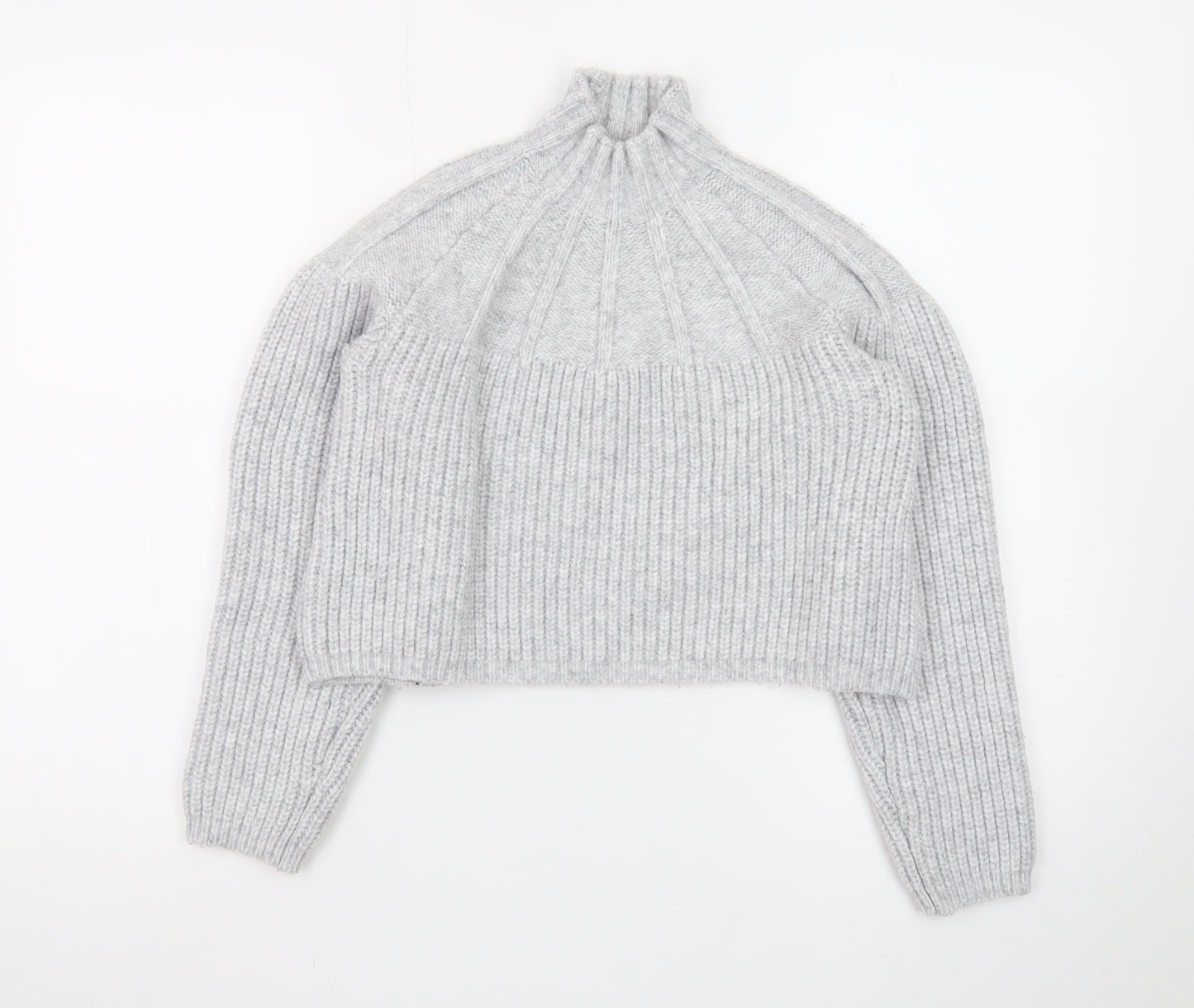 Fashion Union Women's Grey High Neck Chunky Knit Jumper Size 10
