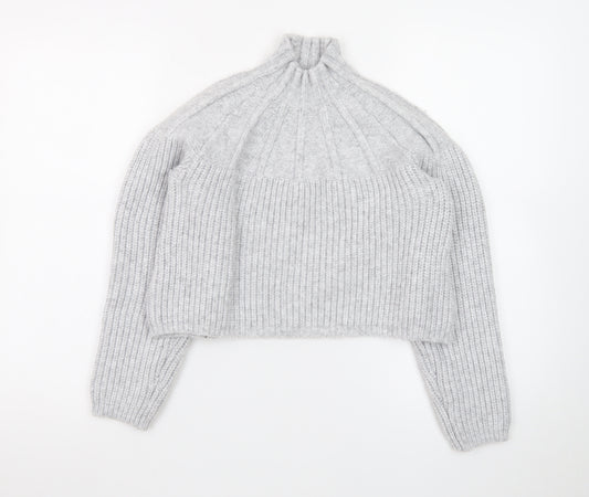 Fashion Union Women's Grey High Neck Chunky Knit Jumper Size 10