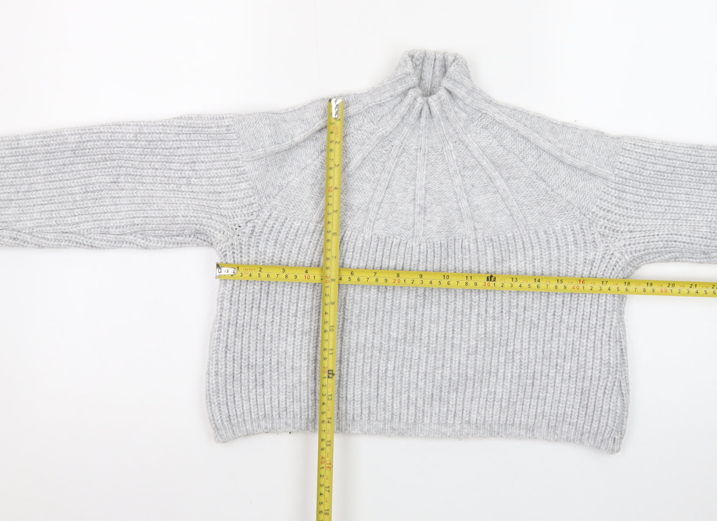 Fashion Union Women's Grey High Neck Chunky Knit Jumper Size 10