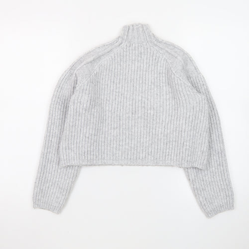 Fashion Union Women's Grey High Neck Chunky Knit Jumper Size 10