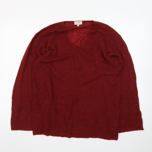 Jigsaw Women Red Wool Mohair V-Neck Long Sleeve Pullover Jumper Size L