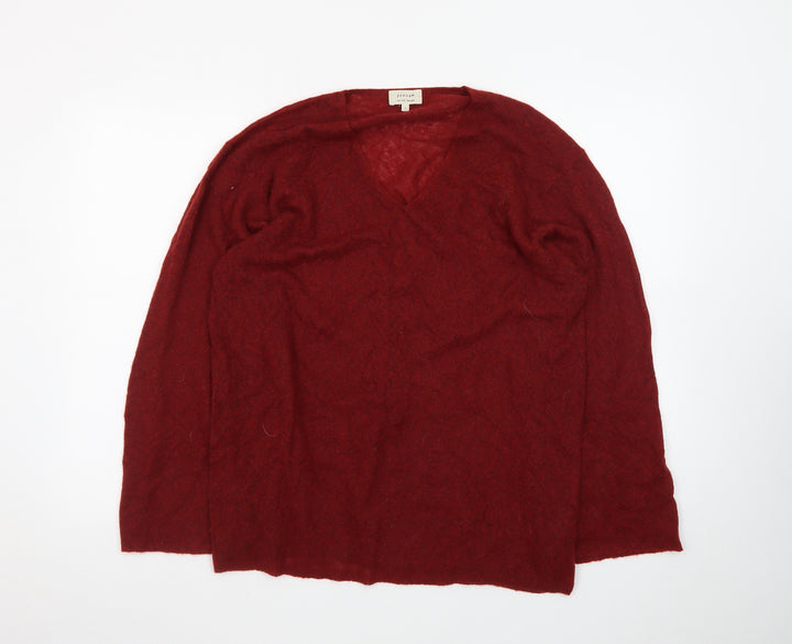 Jigsaw Women Red Wool Mohair V-Neck Long Sleeve Pullover Jumper Size L