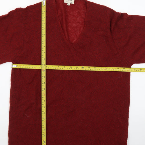 Jigsaw Women Red Wool Mohair V-Neck Long Sleeve Pullover Jumper Size L