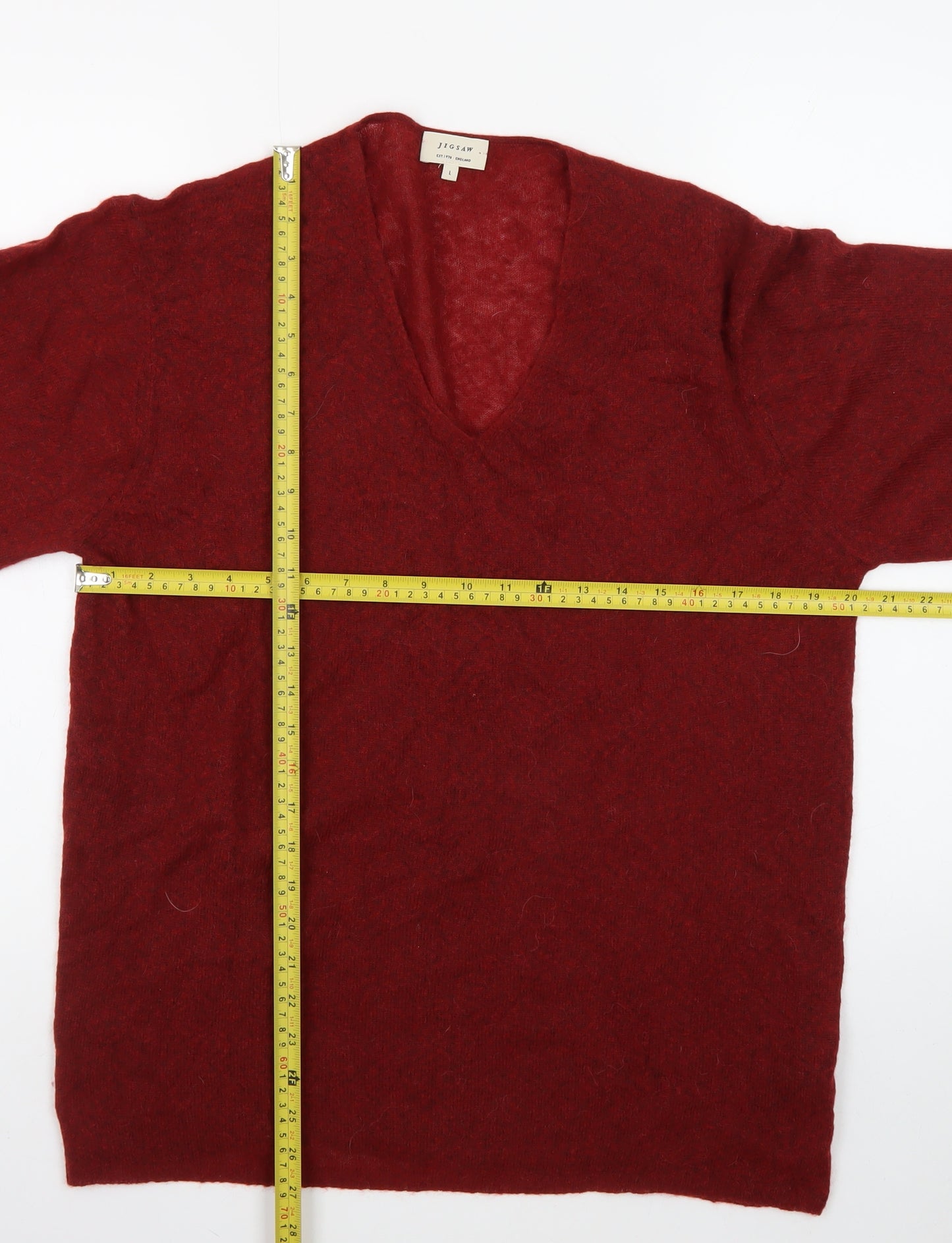 Jigsaw Women Red Wool Mohair V-Neck Long Sleeve Pullover Jumper Size L