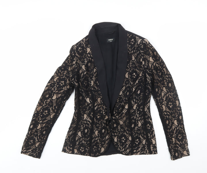 Oasis Women’s Black Lace Tuxedo Blazer Size 10 Slim Fit
