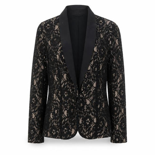 Oasis Women’s Black Lace Tuxedo Blazer Size 10 Slim Fit