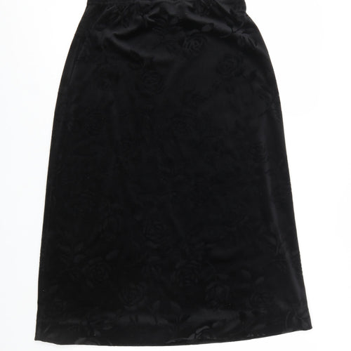 Design Essentials Womens Black Size 14 Midi Velvet Floral Skirt