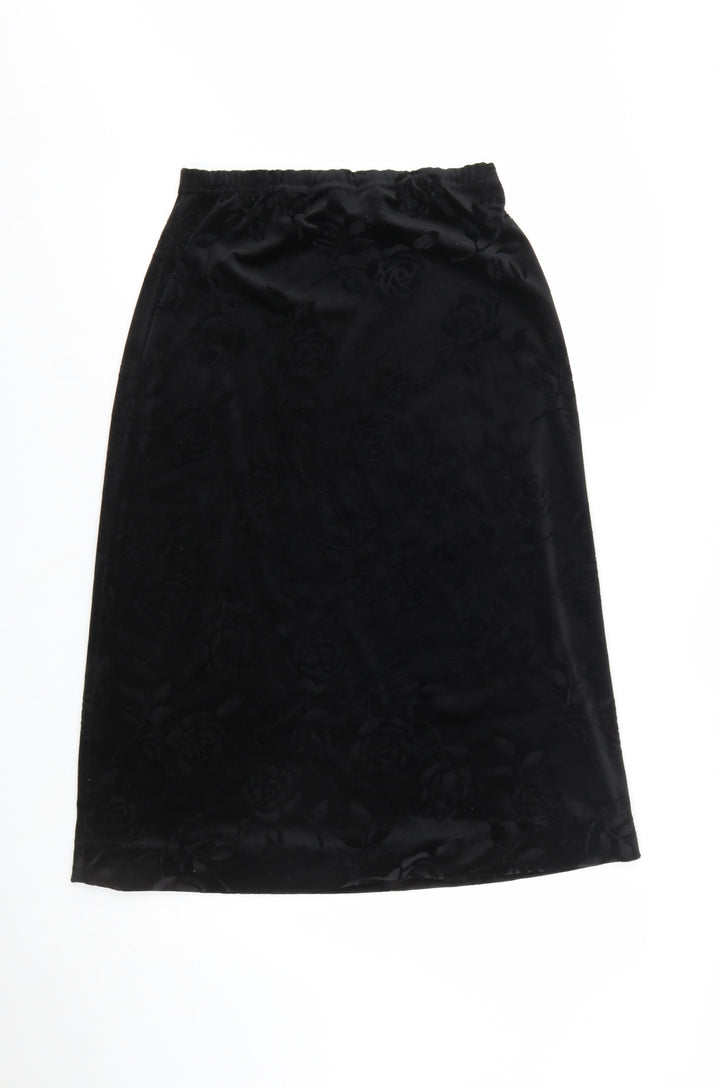 Design Essentials Womens Black Size 14 Midi Velvet Floral Skirt
