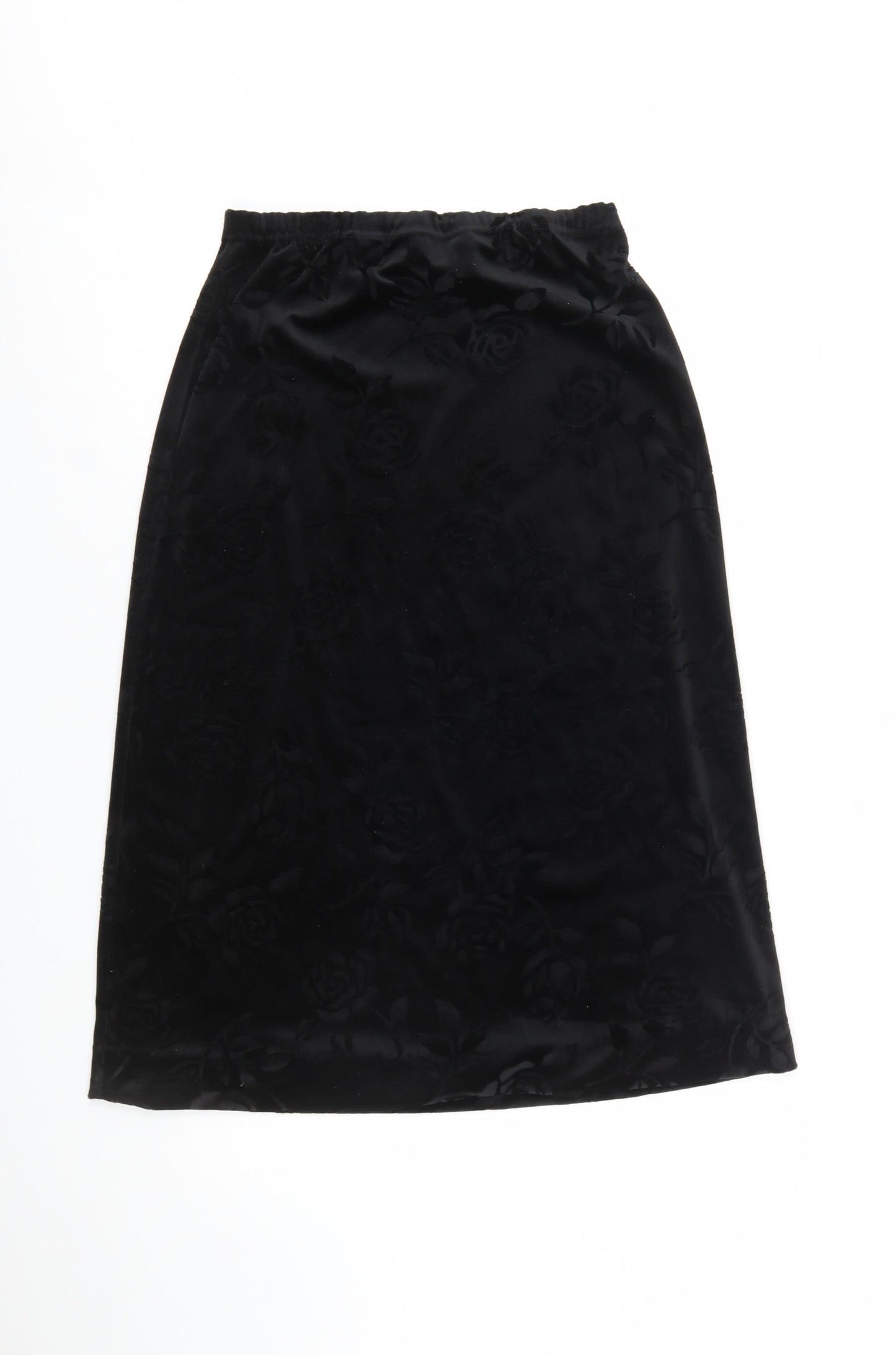 Design Essentials Womens Black Size 14 Midi Velvet Floral Skirt