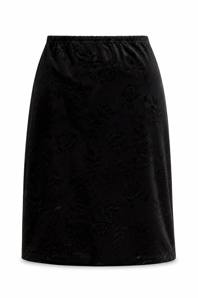 Design Essentials Womens Black Size 14 Midi Velvet Floral Skirt