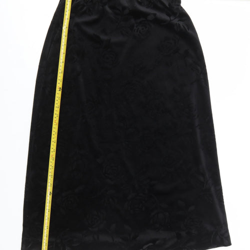 Design Essentials Womens Black Size 14 Midi Velvet Floral Skirt