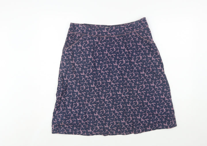 Seasalt Cornwall Womens Purple Floral A-Line Cotton Skirt Size 12