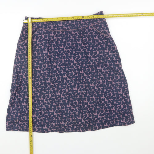 Seasalt Cornwall Womens Purple Floral A-Line Cotton Skirt Size 12