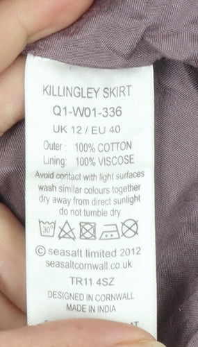 Seasalt Cornwall Womens Purple Floral A-Line Cotton Skirt Size 12