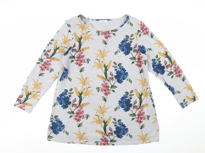 Damart Womens Grey Floral Long Sleeve Jersey Top L