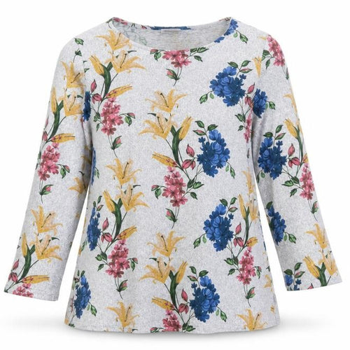 Damart Womens Grey Floral Long Sleeve Jersey Top L