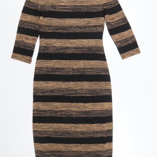 Marks and Spencer Women Brown Striped Bodycon Dress Size 12
