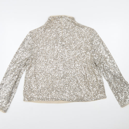 H&M Women Silver Sequin High Neck Long Sleeve Blouse Size 16