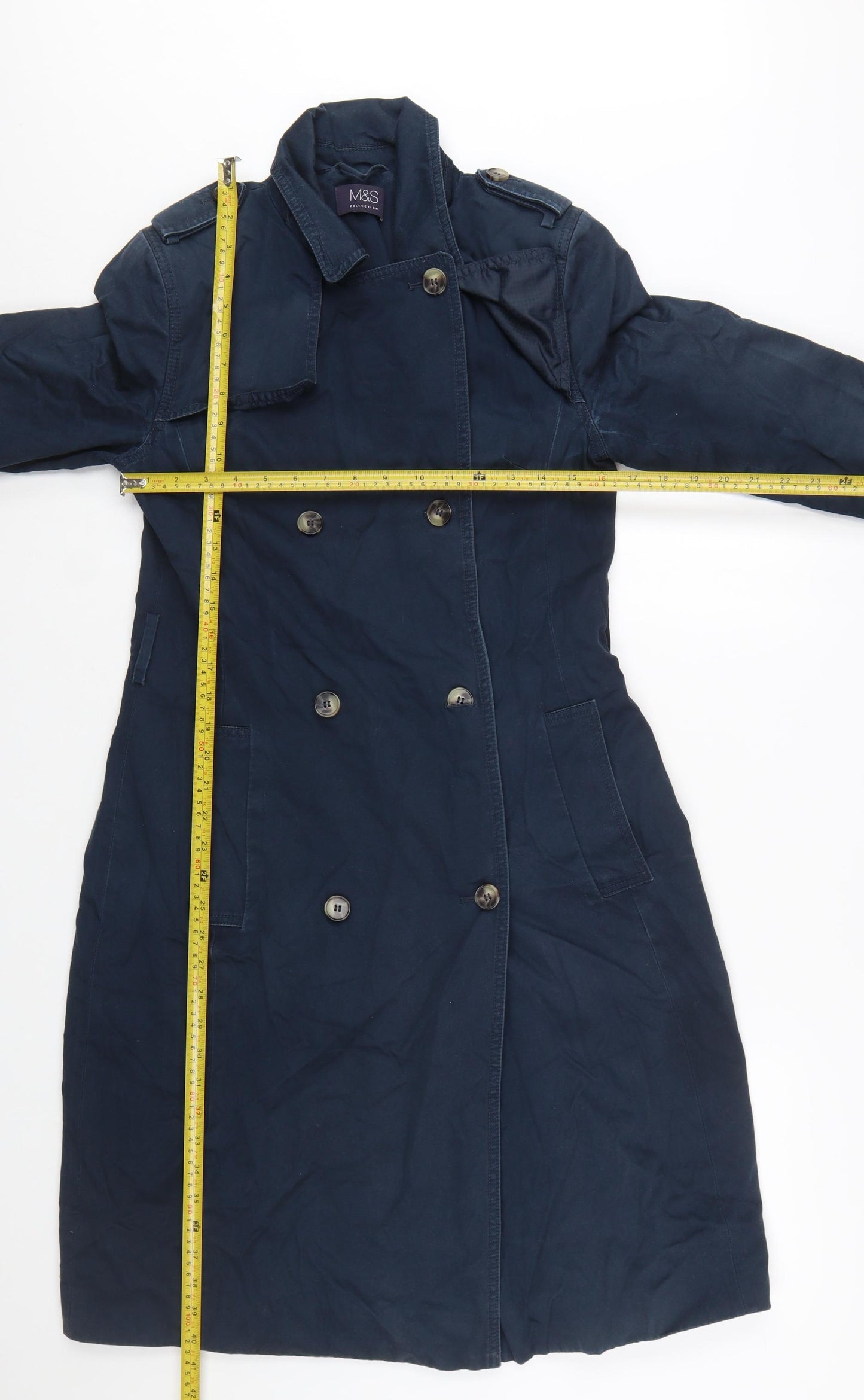 Marks and Spencer Women's Blue Cotton Trench Coat Size 10