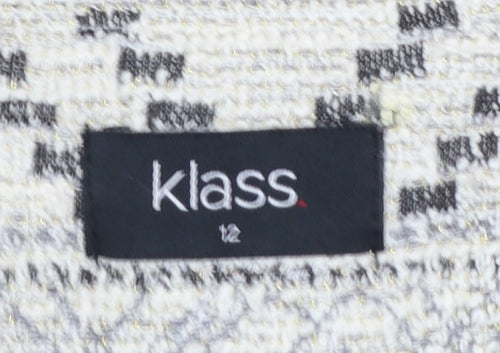 Klass Women Beige Black Patterned Tweed Suit Jacket Size 12