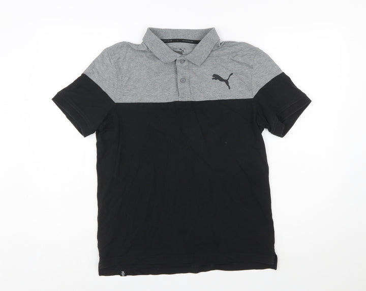Puma Men's Black & Grey Colourblock Polo Shirt Size S