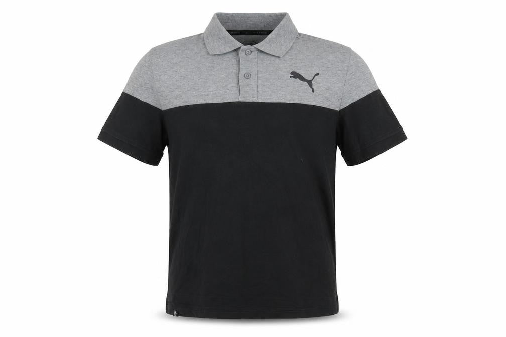 Front view of Puma Men's Black & Grey Colourblock Polo Shirt, size S