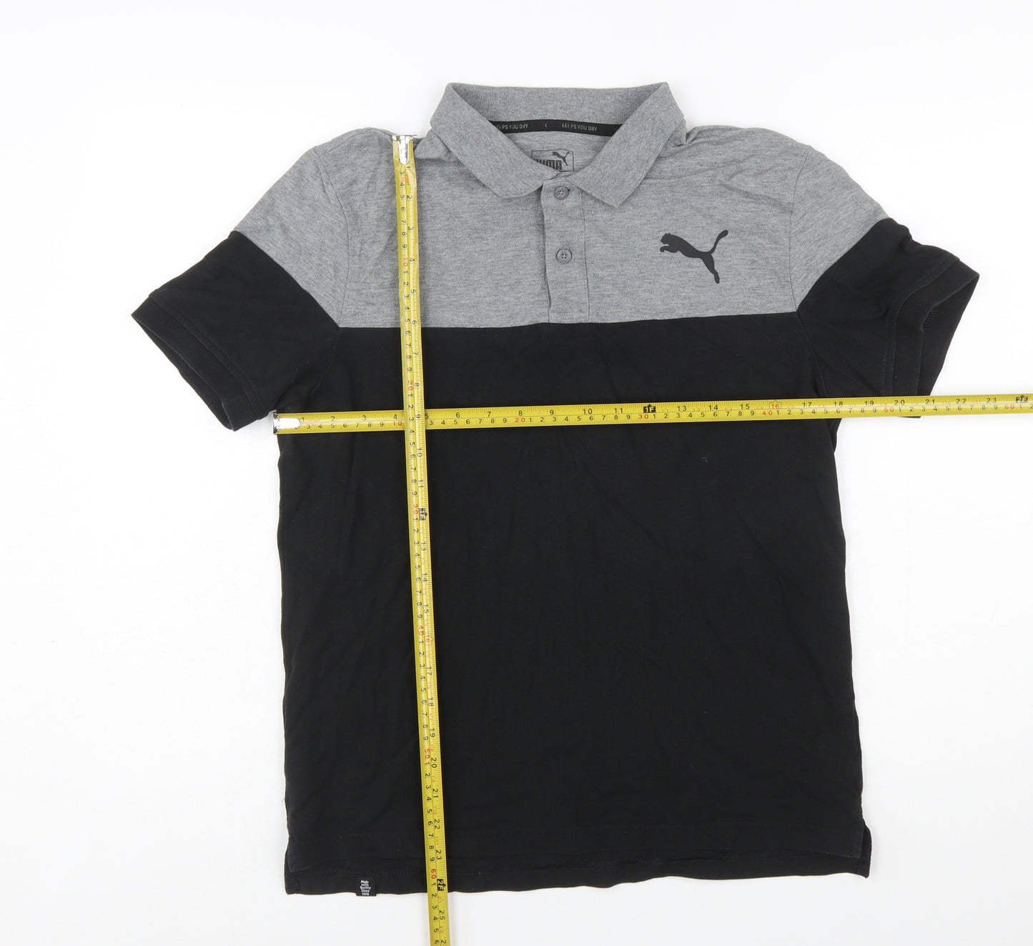 Puma Men's Black & Grey Colourblock Polo Shirt Size S