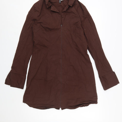 H&M Divided Brown Cotton Shirt Dress Women’s Size 12 Long Sleeve Zip
