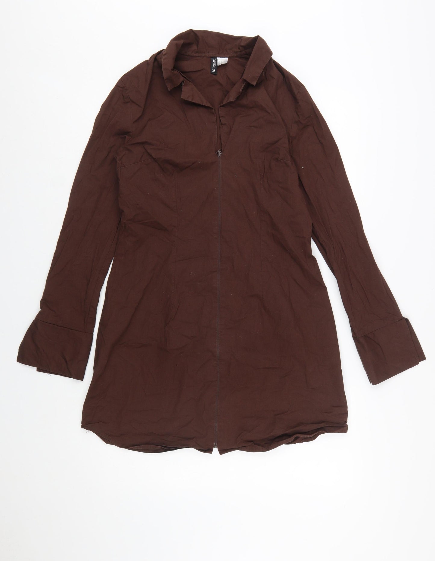 H&M Divided Brown Cotton Shirt Dress Women’s Size 12 Long Sleeve Zip