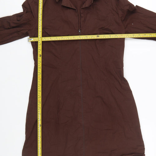 H&M Divided Brown Cotton Shirt Dress Women’s Size 12 Long Sleeve Zip
