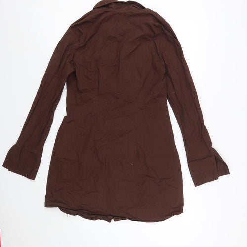 H&M Divided Brown Cotton Shirt Dress Women’s Size 12 Long Sleeve Zip