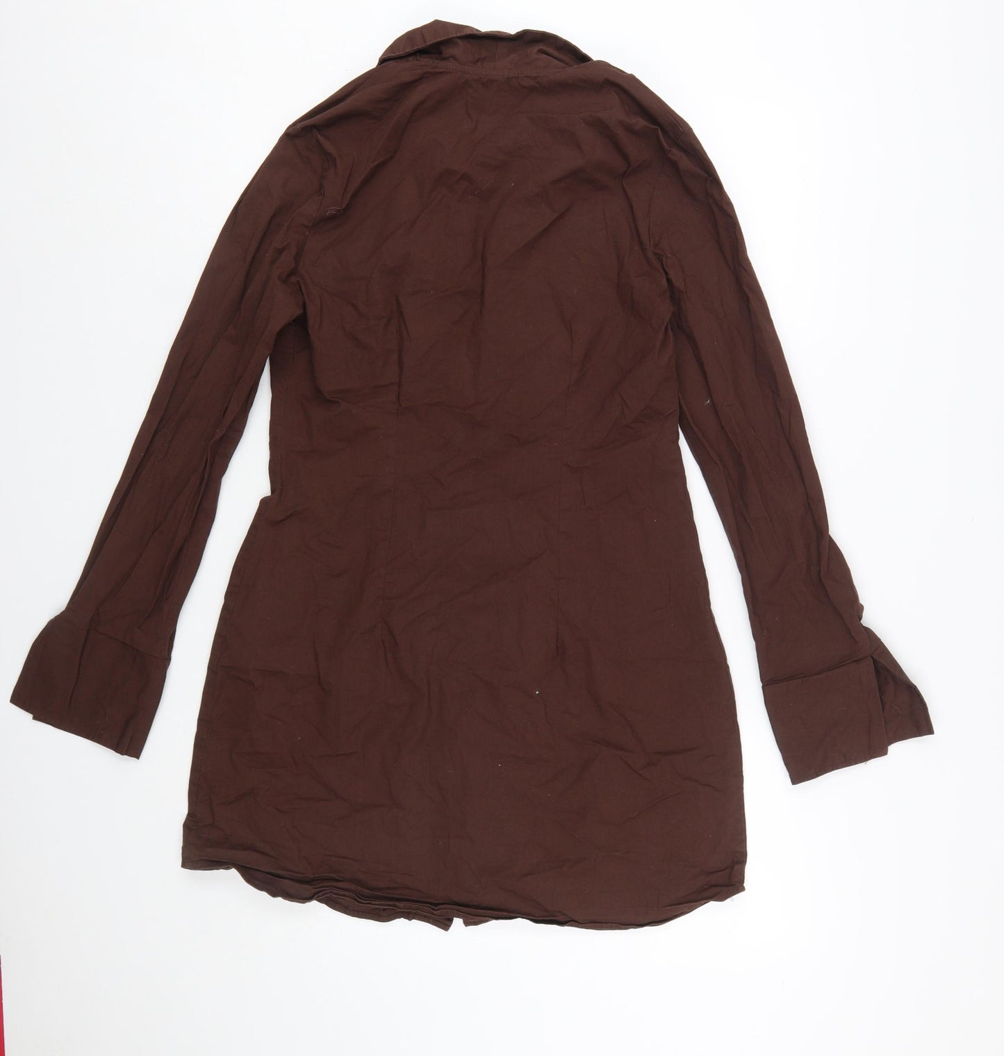 H&M Divided Brown Cotton Shirt Dress Women’s Size 12 Long Sleeve Zip