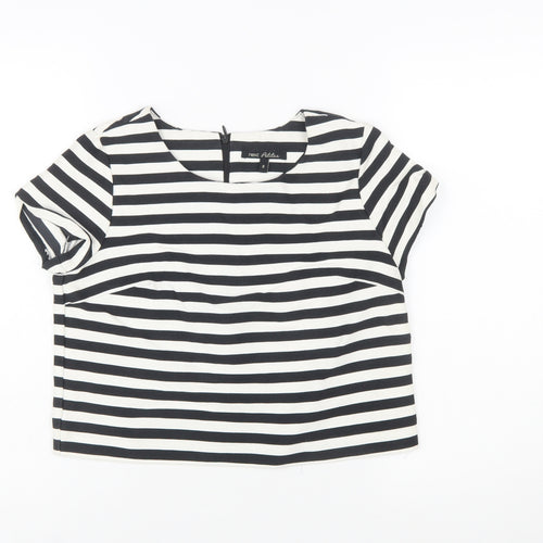 Next Women's Black White Striped Short Sleeve Cotton Top Size 8