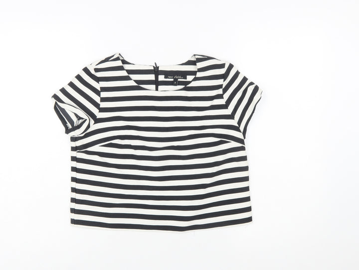 Next Women's Black White Striped Short Sleeve Cotton Top Size 8