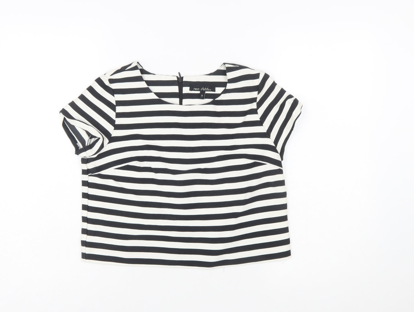 Next Women's Black White Striped Short Sleeve Cotton Top Size 8