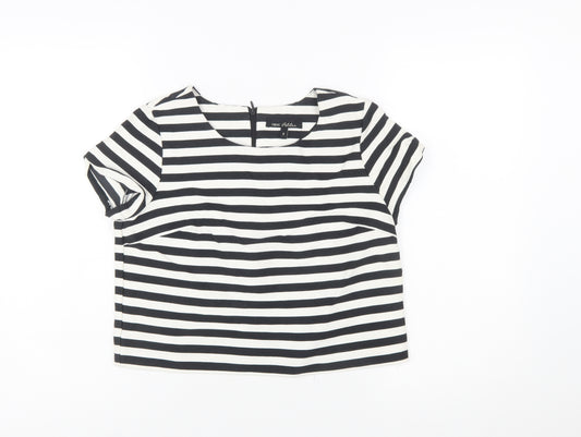 Next Women's Black White Striped Short Sleeve Cotton Top Size 8