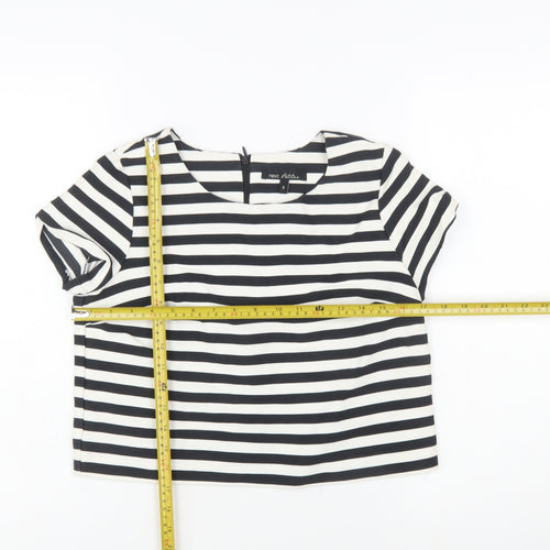 Next Women's Black White Striped Short Sleeve Cotton Top Size 8