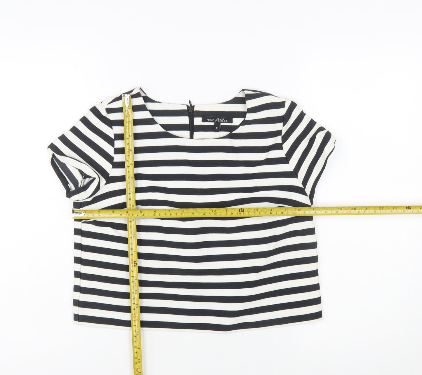 Next Women's Black White Striped Short Sleeve Cotton Top Size 8