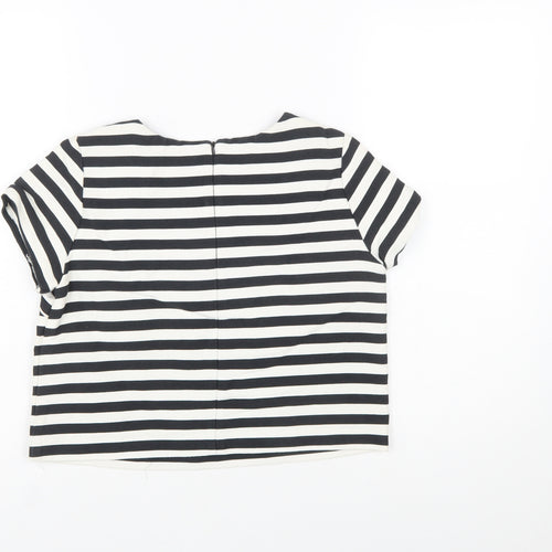 Next Women's Black White Striped Short Sleeve Cotton Top Size 8