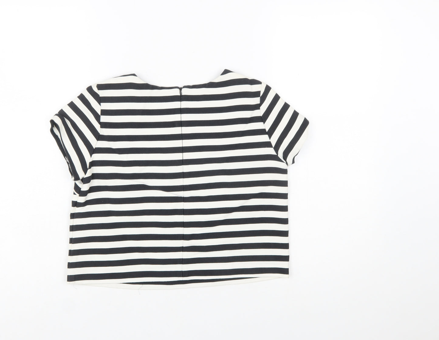 Next Women's Black White Striped Short Sleeve Cotton Top Size 8