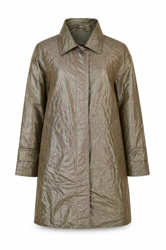 Front view of London Fog Women's Green Mid-Length Rain Coat, size 6, Regular