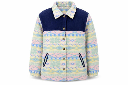 Front view of Cottage Cove Women's Multicoloured Fleece Jacket S Retro Geometric