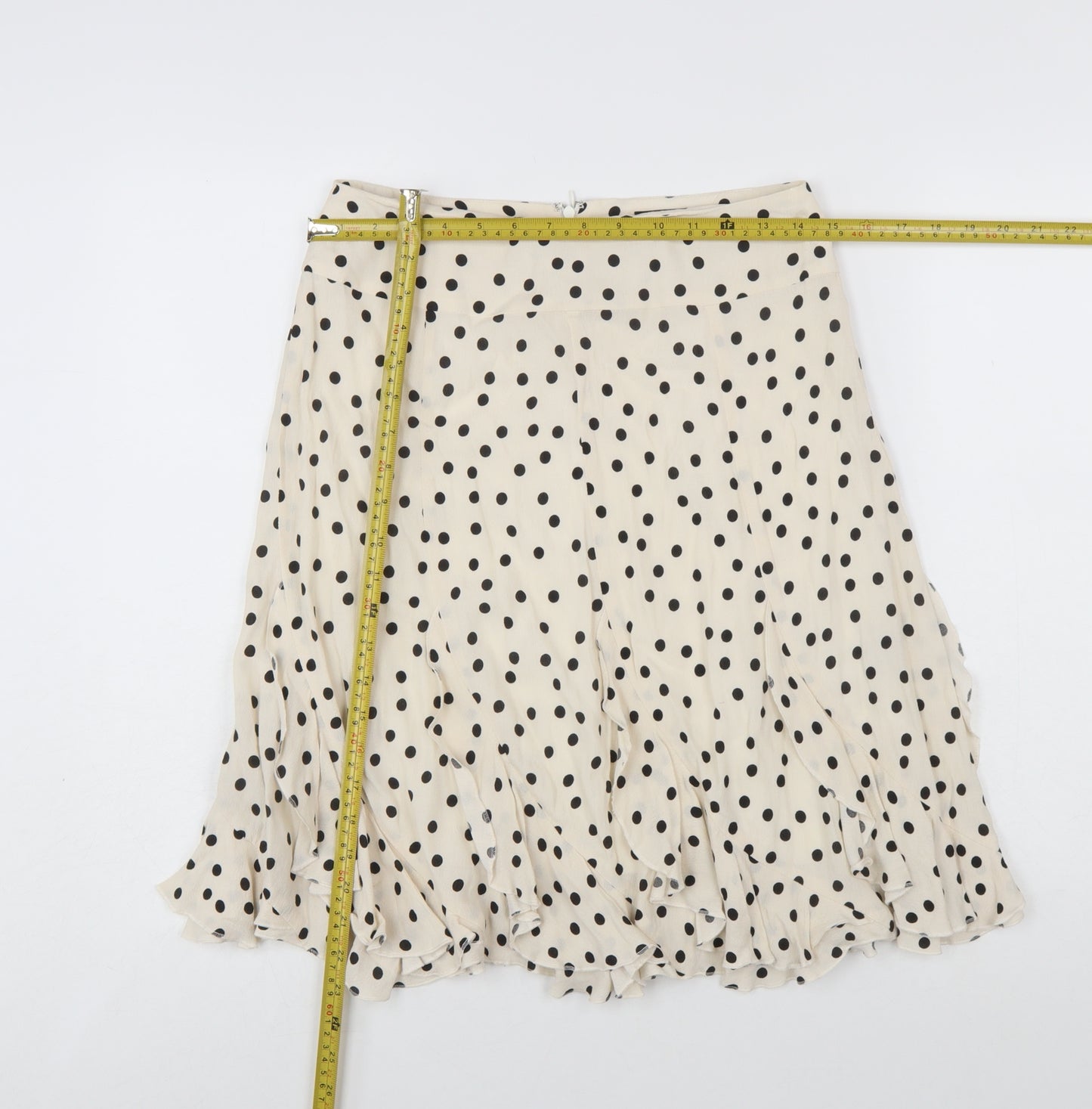 SET Womens Beige Polka Dot A-Line Ruffle Skirt Size 10