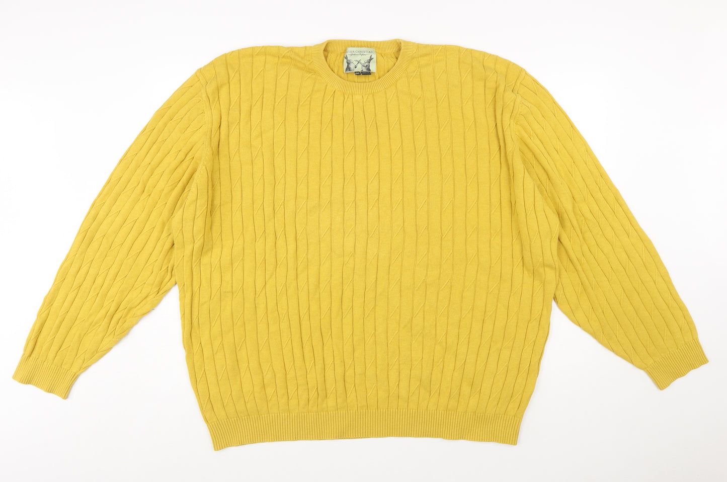 Peter Christian Men’s Yellow 4XL Cotton Cable Knit Jumper